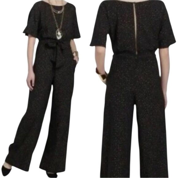 Anthropologie Corey Lynn Calter Black Jumpsuit with Flutter Sleeves and Wide-Leg - Picture 1 of 8